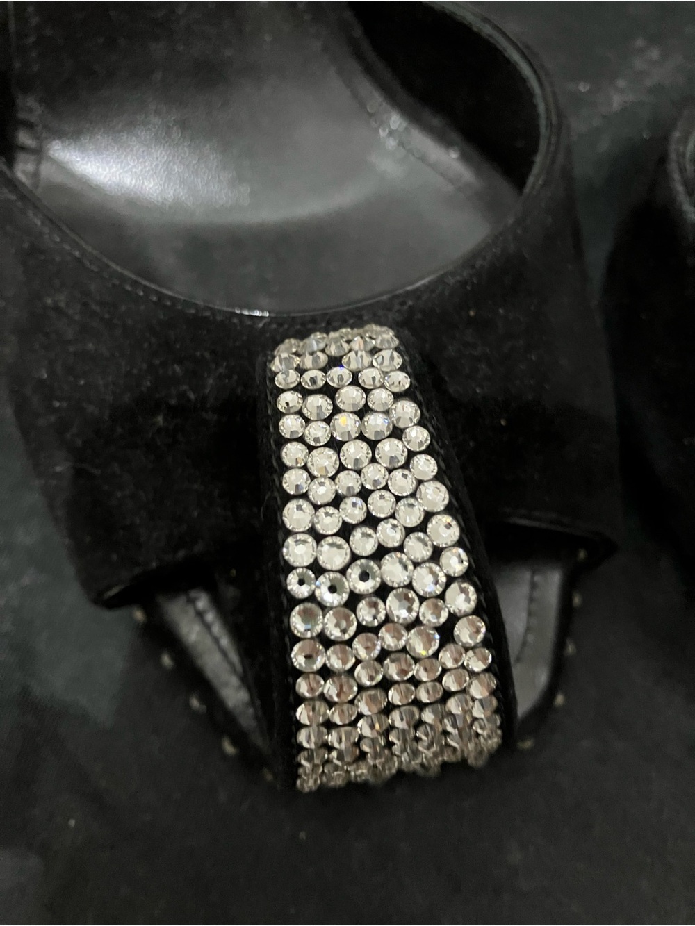 Saint Laurent Black Suede Crystal-Embellished Ankle-Strap Heels - Picture 2 of 4